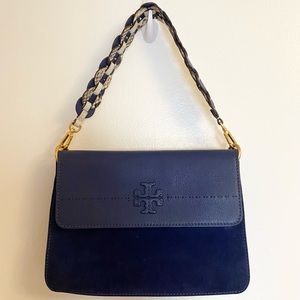 Tory Burch - McGraw Mixed Strap Suede & Leather Crossbody/Shoulder Bag - Blue